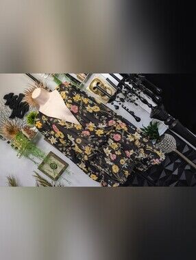 Love & Legend Floral Surplice Rouched Belted Sheer Blouse Top XL-XXL